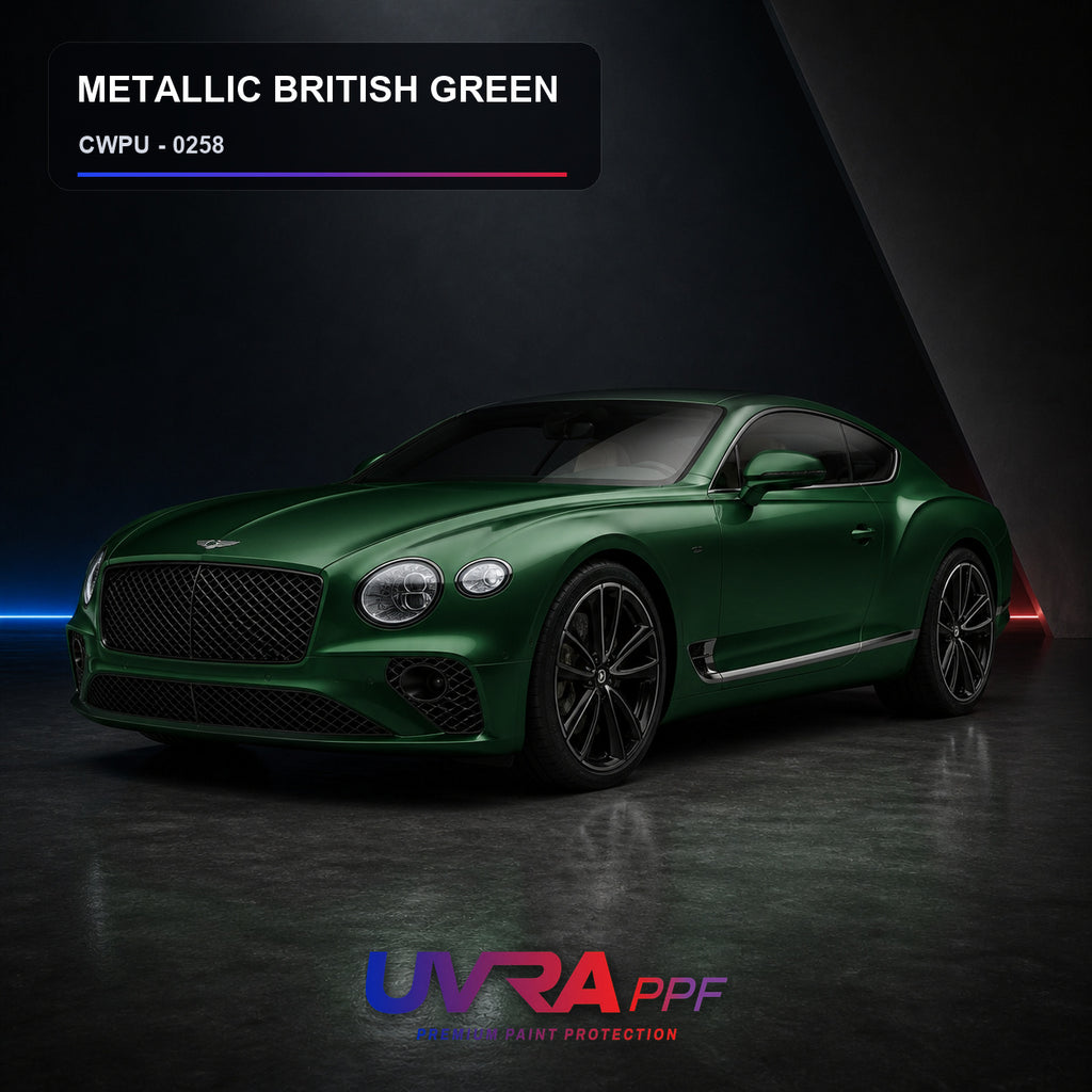Metallic British Green PPF installed vehicle color reference