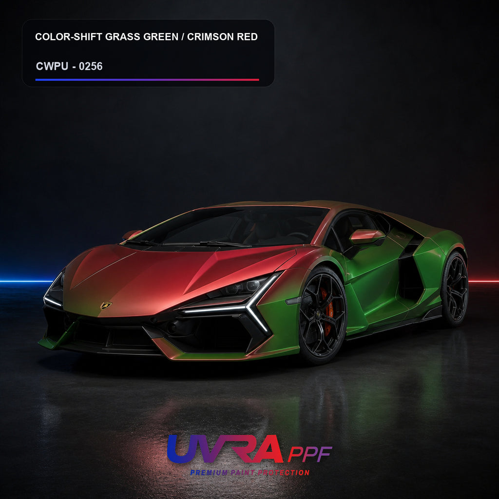 Color-Shift Grass Green / Crimson Red PPF installed vehicle color reference